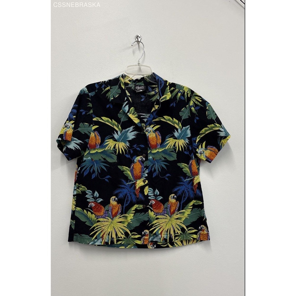 Shannon Marie Black Vintage Hawaiian Parrot Short Sleeve‎ Button Up Looks Like S